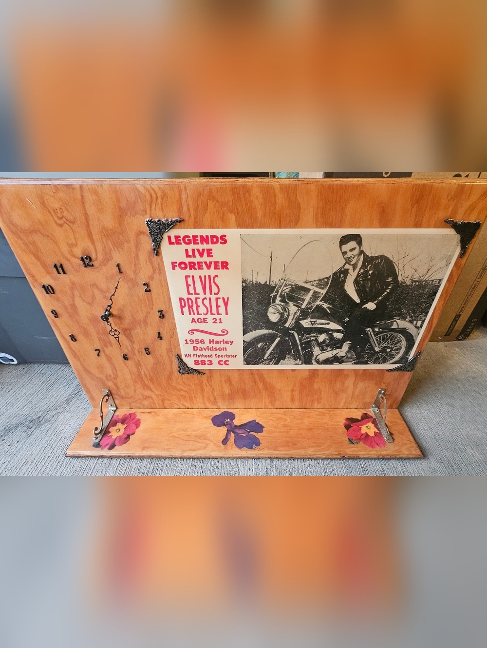 VTG Elvis Presley Legends Live Forever 1956 Harley Davidson Wall Clock Plaque